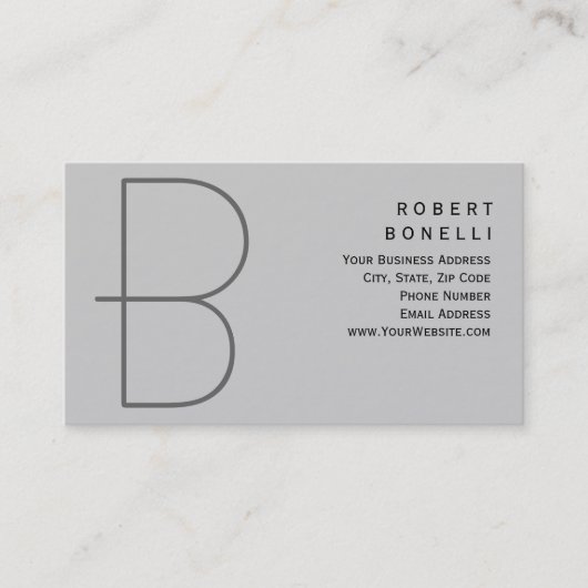 Trendy Unique Monogram Gray Business Card Visitenkarte (Vorderseite)