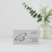Trendy Unique Script Monogram Gray Business Card Visitenkarte (Stehend Vorderseite)