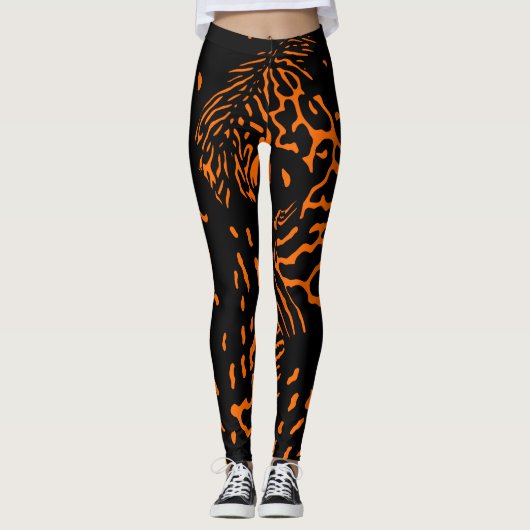 Trendy Unique Tiger Orange Animal Print Muster Leggings (Vorderseite)