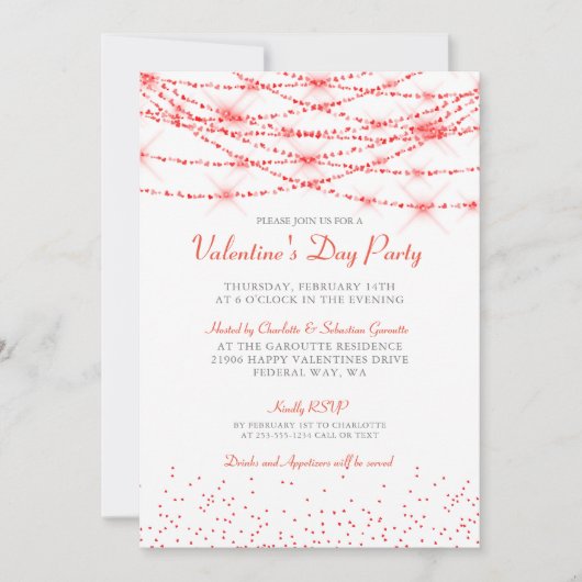 Trendy Valentine Hearts Bokeh Party Einladung (Vorderseite)