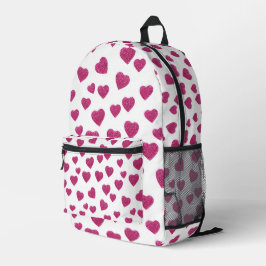 Trendy Valentine Pink Glitter Hearts on White Bedruckter Rucksack