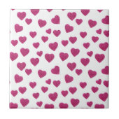 Trendy Valentine Pink Glitter Hearts on White Fliese (Vorderseite)
