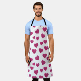 Trendy Valentine Pink Glitter Hearts on White Schürze