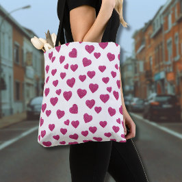 Trendy Valentine Pink Glitter Hearts on White Tasche
