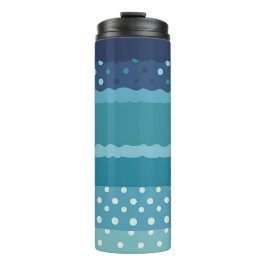 Trendy Vertical Blue Striped and Polka Dot Thermosbecher