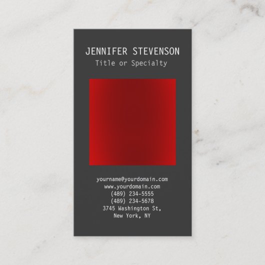 Trendy Vertical Gray Schlicht Red Business Card Visitenkarte (Vorderseite)
