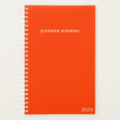 Trendy Vibrant Bold Orange Weekly Monogram 2024 Planer (Vorderseite)