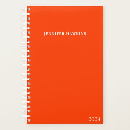 Trendy Vibrant Bold Orange Weekly Monogram 2024 Planer (Vorderseite)