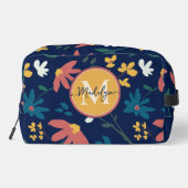 Trendy Vibrany Floral Pattern auf Blue Monogram Waschbeutel (Rückseite)