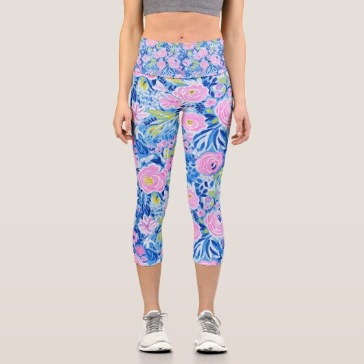Trendy Vibrany Summer Resort Chic floral Mode Capri Leggings (Vorderseite)
