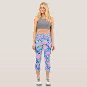 Trendy Vibrany Summer Resort Chic floral Mode Capri Leggings (Vorderseite)