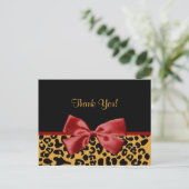 Trendy Vielen Dank Black and Gold Leopard Red Ribb Postkarte (Stehend Vorderseite)