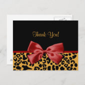 Trendy Vielen Dank Black and Gold Leopard Red Ribb Postkarte (Vorne/Hinten)