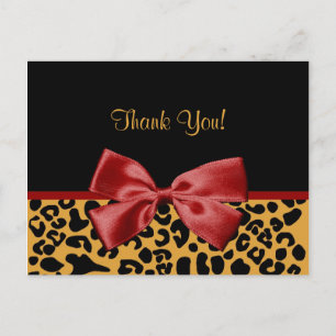 Trendy Vielen Dank Black and Gold Leopard Red Ribb Postkarte