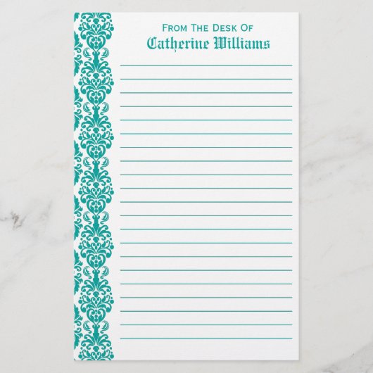 Trendy Viktorianisch Blue Lace Damask Side Border Briefpapier (Vorderseite)