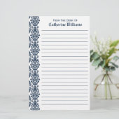 Trendy Viktorianisch Navy Blue Lace Damask Side Bo Briefpapier (Stehend Vorderseite)