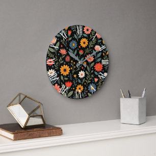 Trendy Vintag Beautiful Floral Collection Große Wanduhr