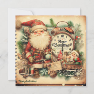 Trendy Vintag Retro-Illustration Santa Claus Feiertagskarte