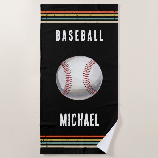  Trendy Vintage Personalized baseball Black        Strandtuch (Vorderseite)