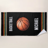 Trendy Vintage Personalized Basketball Black Strandtuch (Vorderseite)