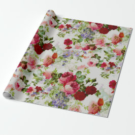 Trendy Vintager roter und rosa Blumendruck Geschenkpapier