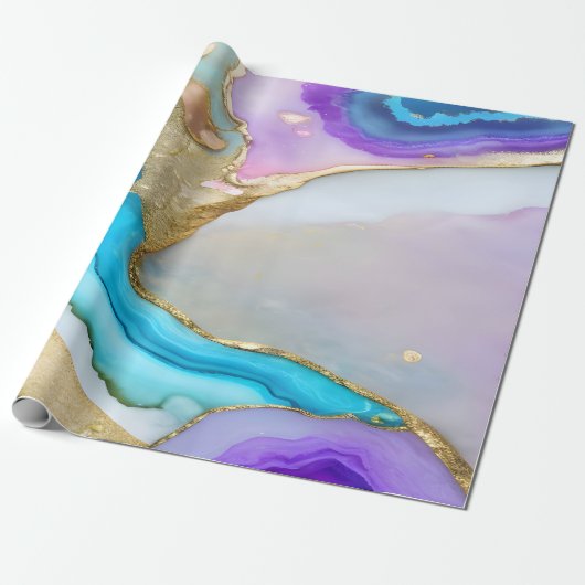 Trendy Violet Blue Gold Marmor Granit Stone Geschenkpapier (Ungerollt)