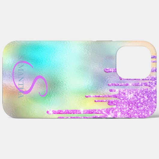 Trendy Violet Glitzer Tropfens Holographic Case-Mate iPhone Hülle (Rückseite (Horizontal))