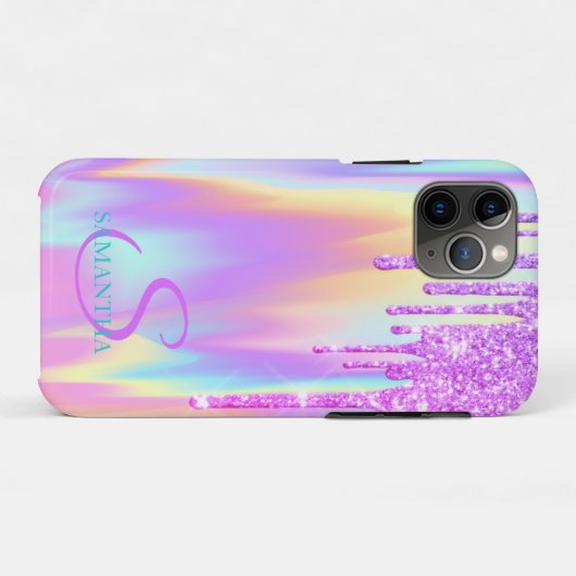 Trendy Violet Glitzer Tropfens Ombre Holographic Case-Mate iPhone Hülle (Rückseite (Horizontal))