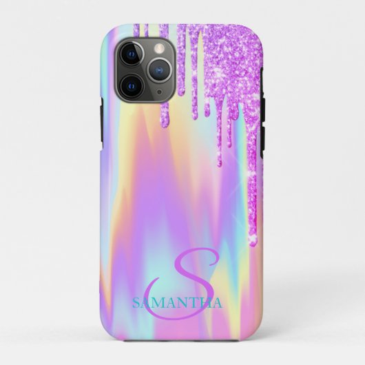 Trendy Violet Glitzer Tropfens Ombre Holographic Case-Mate iPhone Hülle (Rückseite)