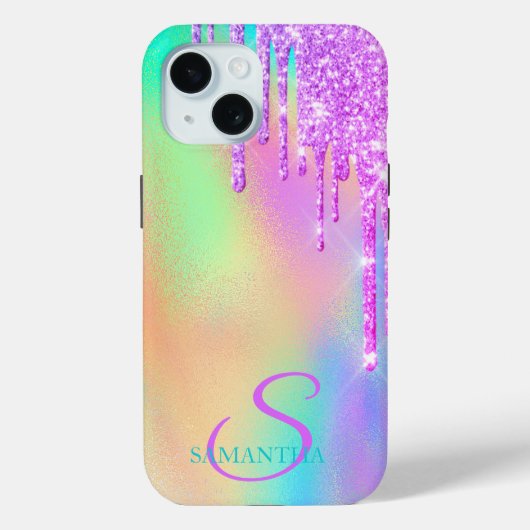 Trendy Violet Glitzer Tropfens Rainbow Holographic Case-Mate iPhone Hülle (Rückseite)
