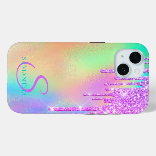 Trendy Violet Glitzer Tropfens Rainbow Holographic Case-Mate iPhone Hülle (Rückseite (Horizontal))