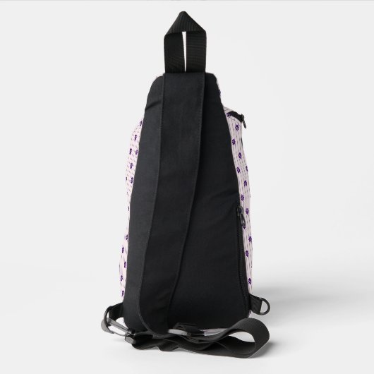 Trendy Violet Ihr Name Streifen & Blüten Crossbody Bag (Rückseite)