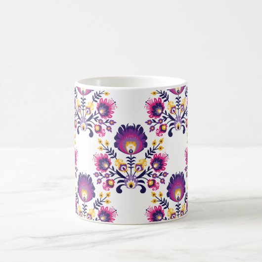 Trendy Volkskomposition mit lila Folk-Blume Kaffeetasse (Mittel)