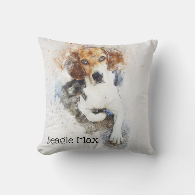 Trendy Watercolor-Beagle-Hund personalisiert Kissen (Vorderseite)