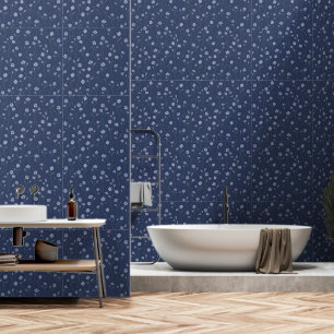 Trendy Watercolor Blumenmuster in Indigoblau Tapete