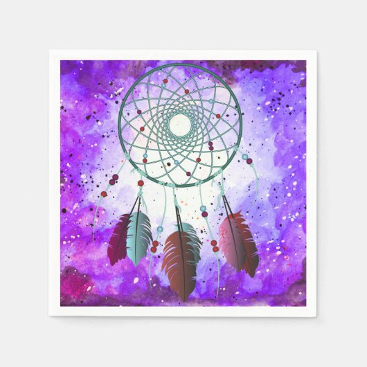 Trendy Watercolor Bohemisch Dream Catcher & Nebula Serviette (Vorderseite)