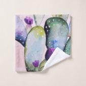 Trendy Watercolor Cactus & Cactus Blossoms Badhandtuch Set (Waschlappen)