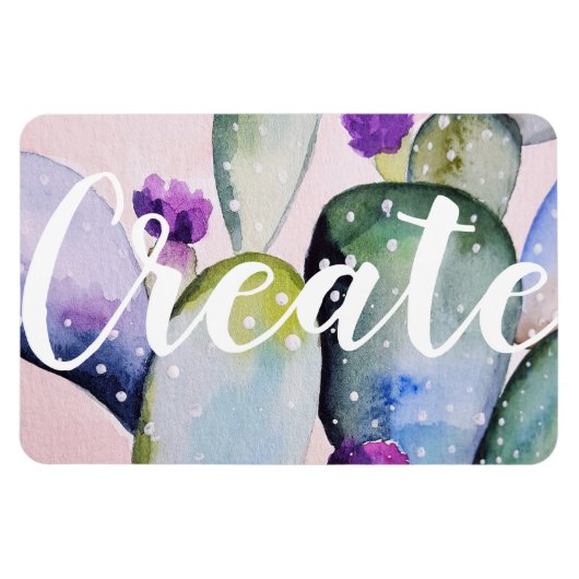 Trendy Watercolor Cactus Illustration Create Magnet (Horizontal)