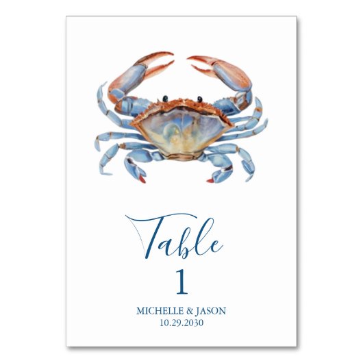 Trendy Watercolor Crab Nautical Tischnummer (Vorderseite)