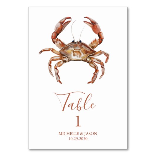 Trendy Watercolor Crab Nautical Tischnummer (Rückseite)