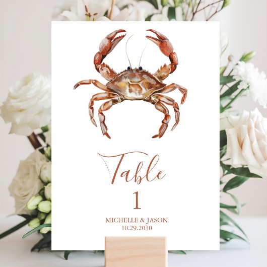 Trendy Watercolor Crab Nautical Tischnummer