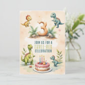 Trendy Watercolor Dreimal Rex Dritter 3d Geburtsta Einladung (Stehend Vorderseite)