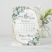 Trendy Watercolor Eisblüten Eukalyptus Gold Save The Date (Stehend Vorderseite)