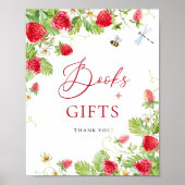 Trendy Watercolor Erdbeerbücher für Babydusche Poster (Vorne)