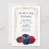 Trendy Watercolor Floral Geometric 4. Juli Party Einladung (Vorderseite)