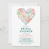 Trendy Watercolor Floral Heart Brautparty Einladung (Vorderseite)
