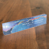 Trendy Watercolor Galaxy Gold Glitzer Agate Namensplakette (Seite)