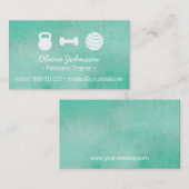 Trendy Watercolor Green Fitness Personal Trainer Visitenkarte (Vorne/Hinten)