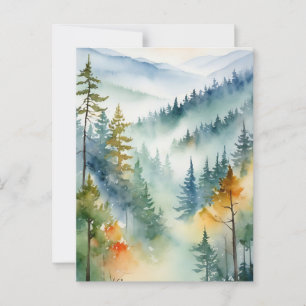 Trendy Watercolor Green Pine Forest Mountain Postkarte