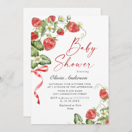 Trendy Watercolor Meadow Strawberry Babydusche Einladung